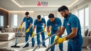 صورة رجال يقومون بتنظيف منزل لشركة نور الرضا